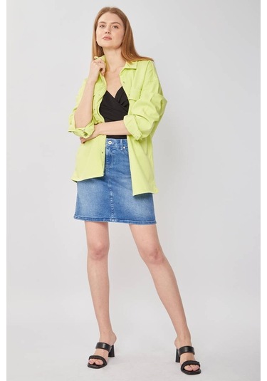 Kadın Açık Mavi Jean Midi Etek 16S100-1