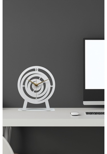 Hilal Model Metal Lazer Kesim Akar Sessiz Mekanizmalı Masa Saati Beyaz