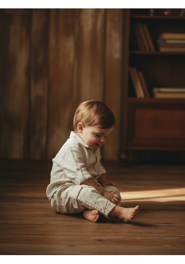 Zekids Erkek Bebek Rahat Kesim Cepli Pantolon-17196 Krem