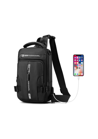 Mufunye Erkek Usb Şarjlı Sırt Çantası, Su Geçirmez Nylon, Çoklu Cep Ve Taşıma Seçenekleri, Spor Ve Seyahat İçin Siyah Siyah