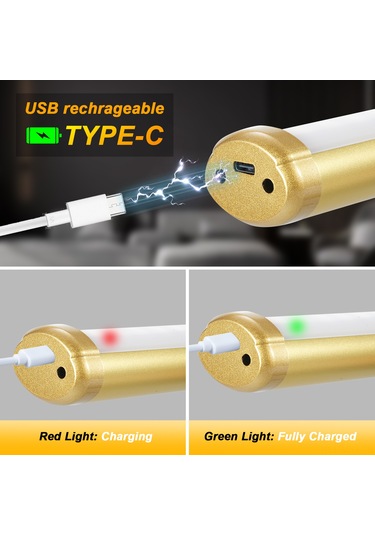 Monyee Magneetik Duvar Lambası, Dokunmatik Ve Uzaktan Kumanda, 3 Renk Tonu 2600k-6000k , Sürekli Parlaklık Ayarlama, Zamanlayıcı, 4500mah Pil, Altın Renk Siyah