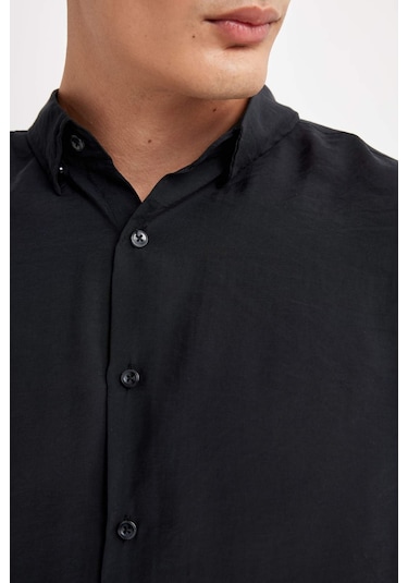 DeFacto Relax Fit Polo Yaka Poplin Modal Basic Düz Uzun Kollu Gömlek C4131AX24SMBK27 DeFacto Relax Fit Polo Yaka Poplin Modal Basic Düz Uzun Kollu Gömlek C4131AX24SMBK27