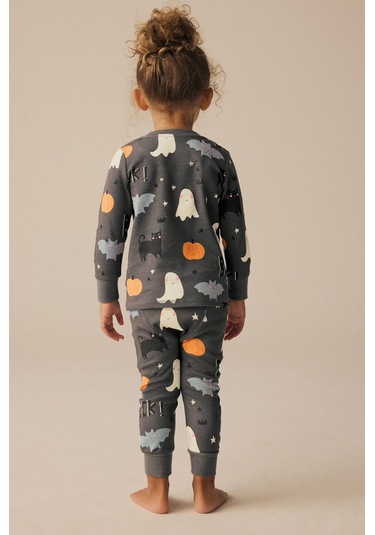 Kız Çocuk Yeni Sezon Penye Bal Kabağı Kedi Gece Temalı Paça Lastikli Pijama Takımı Bal Kabağı Çok Renkli