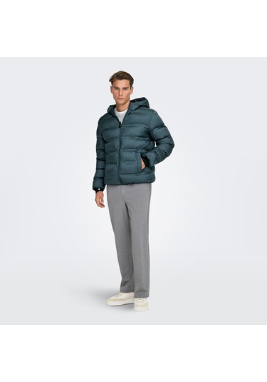 Only&sons Union Seamless Life Puffer Erkek Gri Kapüşonlu Mont Gri