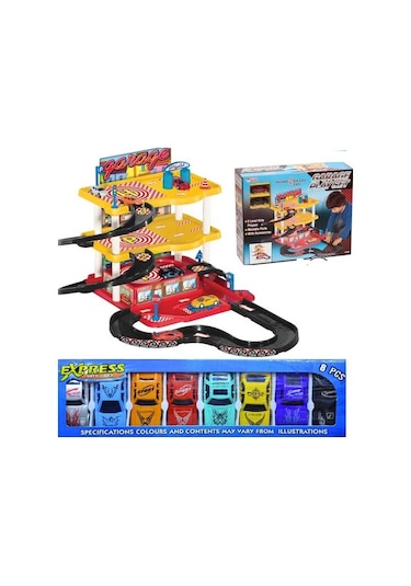 Dede 3 Katlı Garaj Otopark Oyun Seti + 8 Parça Araba