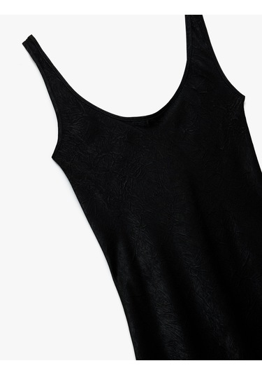 Koton Slim Fit Kolsuz U Yaka Kalın Askılı Uzun Saten Elbise Siyah 6wak80025uw Siyah