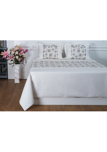 Finezza Gülfem Çiçek Baskılı Turkuaz Çift Kişilik Yatak Örtüsü 6 Parça-1462 Turkuaz