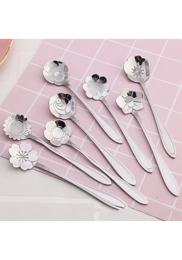 Kosona 410 Paslanmaz Çelik Güneş Çiçeği Kısa Saplı Kaşık - Kahve, Bal, Çay Karıştırıcı, Tatlı Servisi Diğer