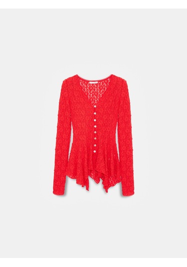 Dilvin 60433 Düğmeli Peplum Dantel Hırka-kırmızı