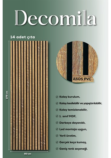 Mdf Ahşap Akustik Duvar Paneli 60x275 Cm - Asos Pvc 60x275