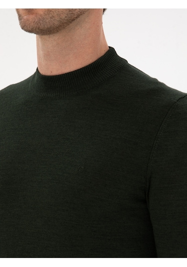 Cacharel Koyu Yeşil Slim Fit Yün Karışımlı Çeyrek Balıkçı Basic Triko Kazak Yesıl