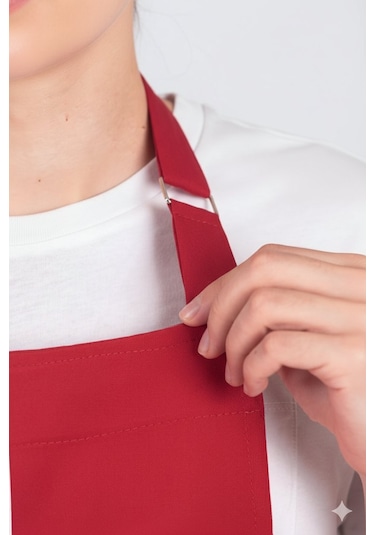 Kadın Boyundan Asmalı Barista Şef Mutfak Önlüğü 60x85 Cm Kırmızı