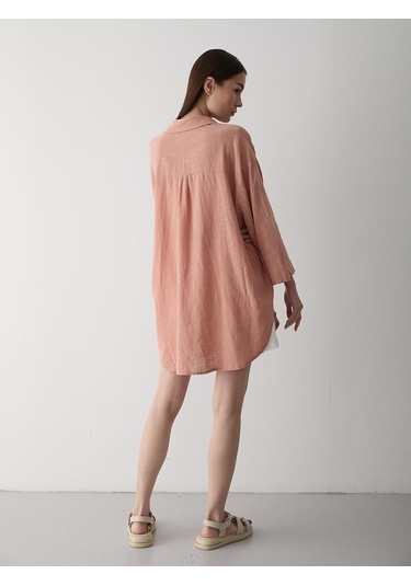 Somon Flam Keten Kimono Gömlek Somon