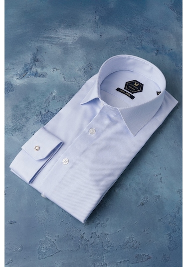 Dorss Slimfit %100 Pamuk Premium Serisi İnce Çizgili Gömlek Mavi
