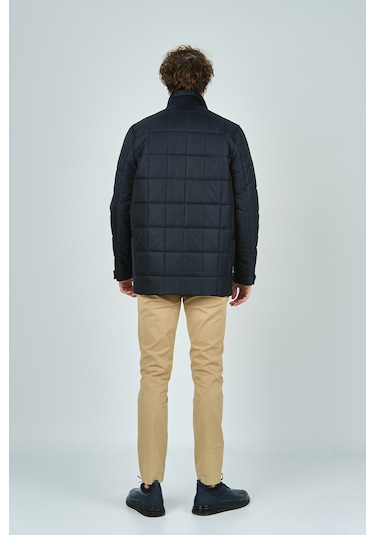 Lucas Erkek Dik Yaka Cep Detaylı Uzun Kapitone Kaban 4775 Lacivert Lacivert