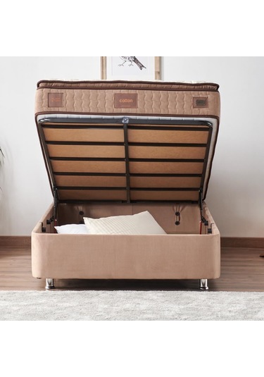 Nironyatak Niron Rama Baza Ve Başlık Seti 120X200 Cm Tek Kişilik Sütlü Kahve