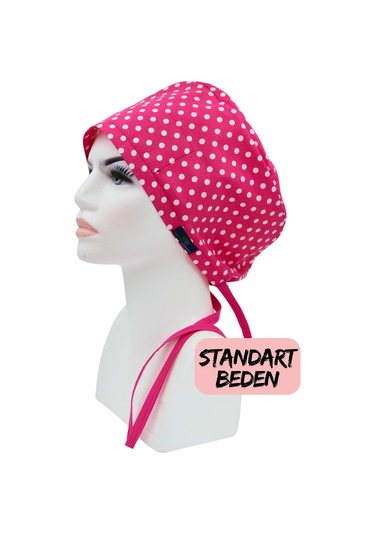 Standart Beden Koyu Pembe Puantiye Cerrahi Bone Doktor Hemşire Sağlıkçı Hastane Bonesi Renkli