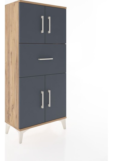 Hyperion Dolap Tek Raflı Tek Çekmeceli 4 Kapaklı 60x44x134 Çam-antrasit Atlas Çam