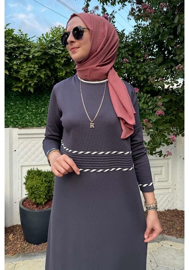 Rabia Şamlı Samanyolu Antrasit Triko Elbise Normal