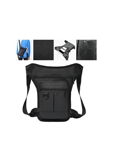 Homyl Erkek Bel Çantası Motosiklet Bacak Fanny Paketi Siyah Siyah