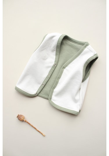 Avokado Nakışlı Çift Taraflı Yelek Haki