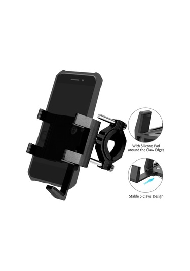 Jeemson Bisiklet Telefon Tutucu - Sabit 5 Kollu, Kokulu, Siyah 22-36mm