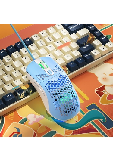 Yaozixa Gm01 Kablolu Mouse Mavi-beyaz: Rgb Arka Işık, 6 Seviye 12000 Dpı Ayarlanabilir, Ergonomik Tasarım, Usb Plug & Play, Programlanabilir Tuşlar