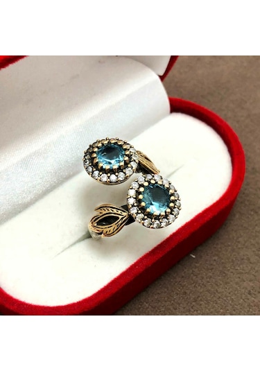 Akuamarin Taşlı 925 Ayar Otantik Gümüş Bayan Yüzük - 505614394