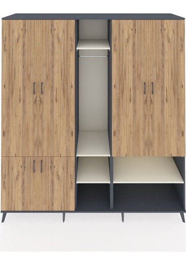 Kronos Dolap 15 Raflı 5 Kapaklı Tek Askılı 220x59x243 Antrasit-çam/aytaşı Atlas Çam/aytası