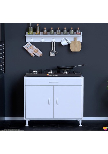 Doqu Xl Set Ocak Altı Dolap 70x88x56 Cm, Çekmeceli, Kapaklı, Tüp Bölmeli Ve Baharat Raflı Beyaz Beyaz