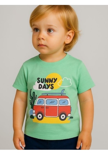 Divonette Erkek Bebek Sunny Days Baskılı T-shirt-15697 Yeşil