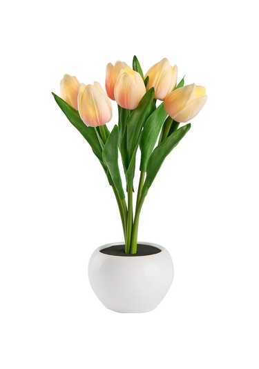 Şık Pembe Masa Lambası - Dekoratif Çiçek Beyazı Led Yatak Odası Aydınlatma Beyaz