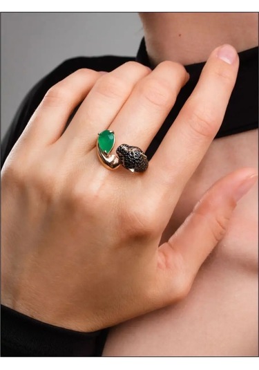 Lamponi 925 Ayar Gümüş 585 Ayar Altın Agat, Spinel Ve Zümrüt İle Yüzük 60061361 Altın