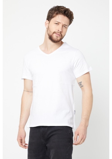 Erkek Çok Renkli T- Shirt Regular Fit Rahat Kesim V Yaka 5'li Basic Tişört Paketi
