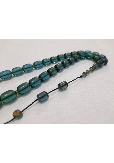 Bünyamin Barlak İmzalı Kapsül Kesim Kehrbar Yeşil Tesbih 8.5x11