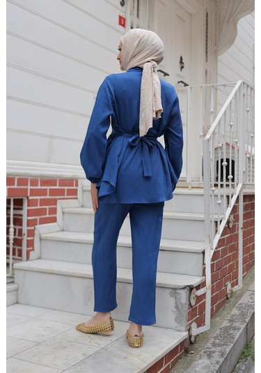 Taş Düğme Detaylı Takım İndigo I Ndigo