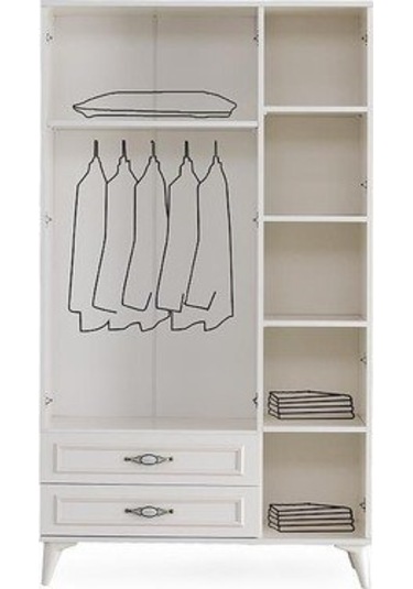 Bera Ceviz - Beyaz 3 Kapılı Tuğçe Dolap