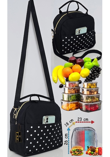 Anne Bebek Askılı Taşıma Çantası Isı Yalıtımlı Termal Yemek, Mama, Beslenme, Gıda Çantası Siyah - Beyaz