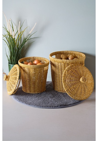 Bansko 2'li Açık Kahverengi Patates Soğan Sepeti Acıkkahverengı Hasır Kahve