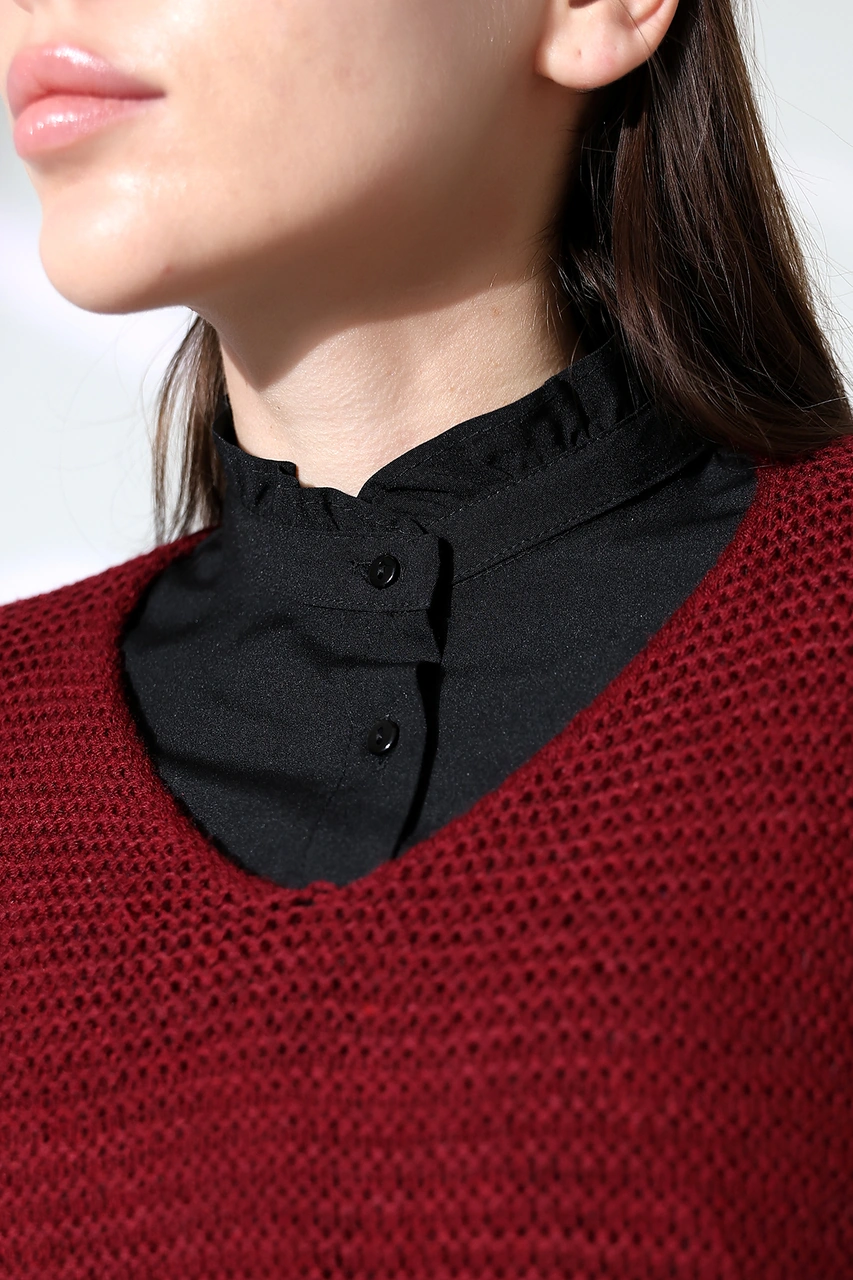 Schık Schık Pamuklu Fırfır Yaka Yarım Gömlek Siyah Sckwm24gml02 Siyah