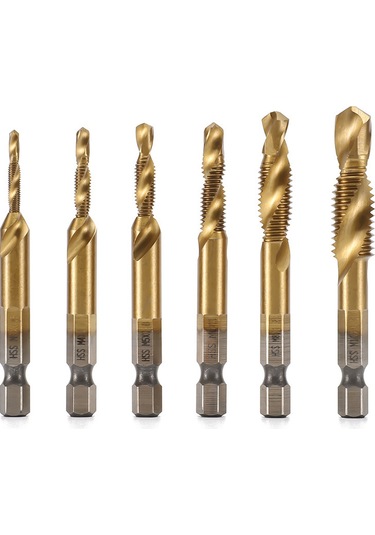 Kangvka Hss Heksagonal Saplı Matkap, Delme, Vida Kesme Ve Köşe Yumuşatma 3'ü 1 Seti - Tin Kaplama, M3-m10 Boyutları, 6 Adet