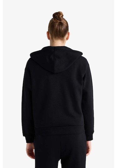Defacto Relax Fit Kapüşonlu Basic Düz Kalın Fermuarlı Sweatshirt C1809ax25aubk81 Siyah