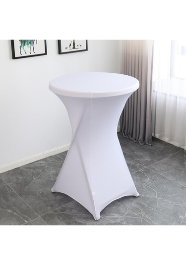 Sones Otel Düğün Dekorasyonu İçin Kokteyl Bar Masa Örtüsü Streç Polyester Ziyafet Yuvarlak Masa Örtüsü, Boyut: 70x110cm Beyaz Beyaz