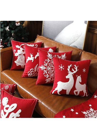 Hombey Noel Dekorasyonu Kumaş Yastık Kılıfı, Pamuk Kumaşı, 45x45 Cm, Havlu Dikişi, Gizli Fermuar, Yıkama Kolay, Noel Eve Dekor,  Fırsatı Diğer