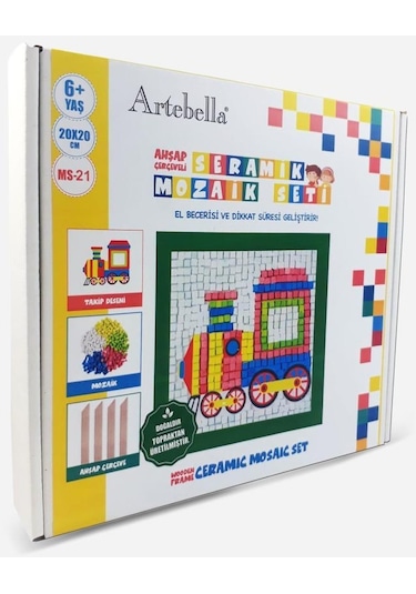 21 I Çocuk Ahşap Çerçeveli Seramik Mozaik Set 20x20 Cm