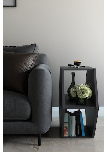 Alpa Ev Mobilya Altıgen Tasarım Yan Sehpa, Modern Koltuk Yanı Ve Dekoratif Kitaplık, Salon Sehpası Antrasit