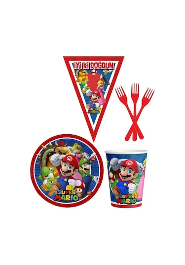 Super Mario 8 Kişilik Erkek Doğum Günü 4 Parçalı Mini Set Erkek Çocuk