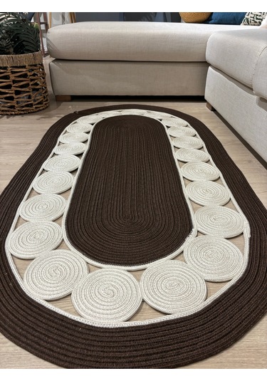 Cookie Jüt Hasırlı El Örgüsü Kilim Kahverengi - Krem