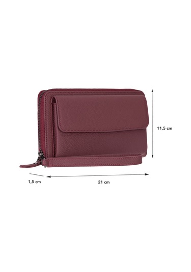 Bloomporter Pebble Bordeaux Hakiki Deri Telefon Bölmeli Cüzdan Bordo