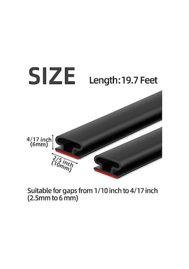 Novahub Anlamı Koruyan D Şekli Kapı Contası, Siyah, 6m, Ses Yalıtım, Hava Sıyırma Şeridi 6 M